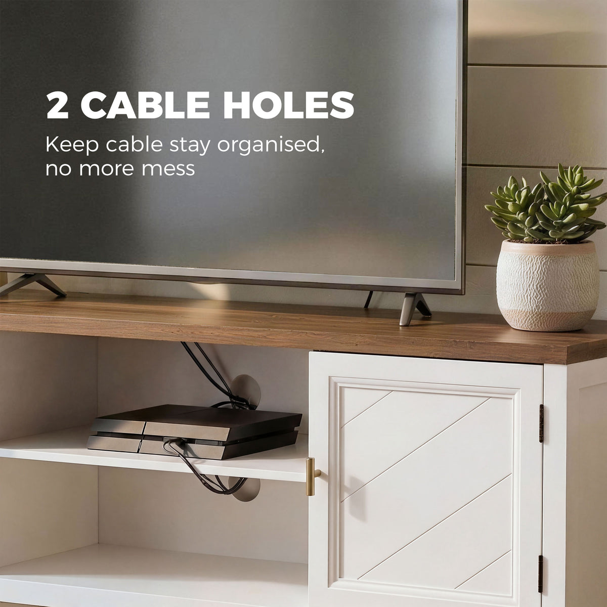 HOMCOM TV Unit for TVs up to 42 Inch, Farmhouse Entertainment Centre with 2 Open Shelves, 2 Cabinets and Thick Top
