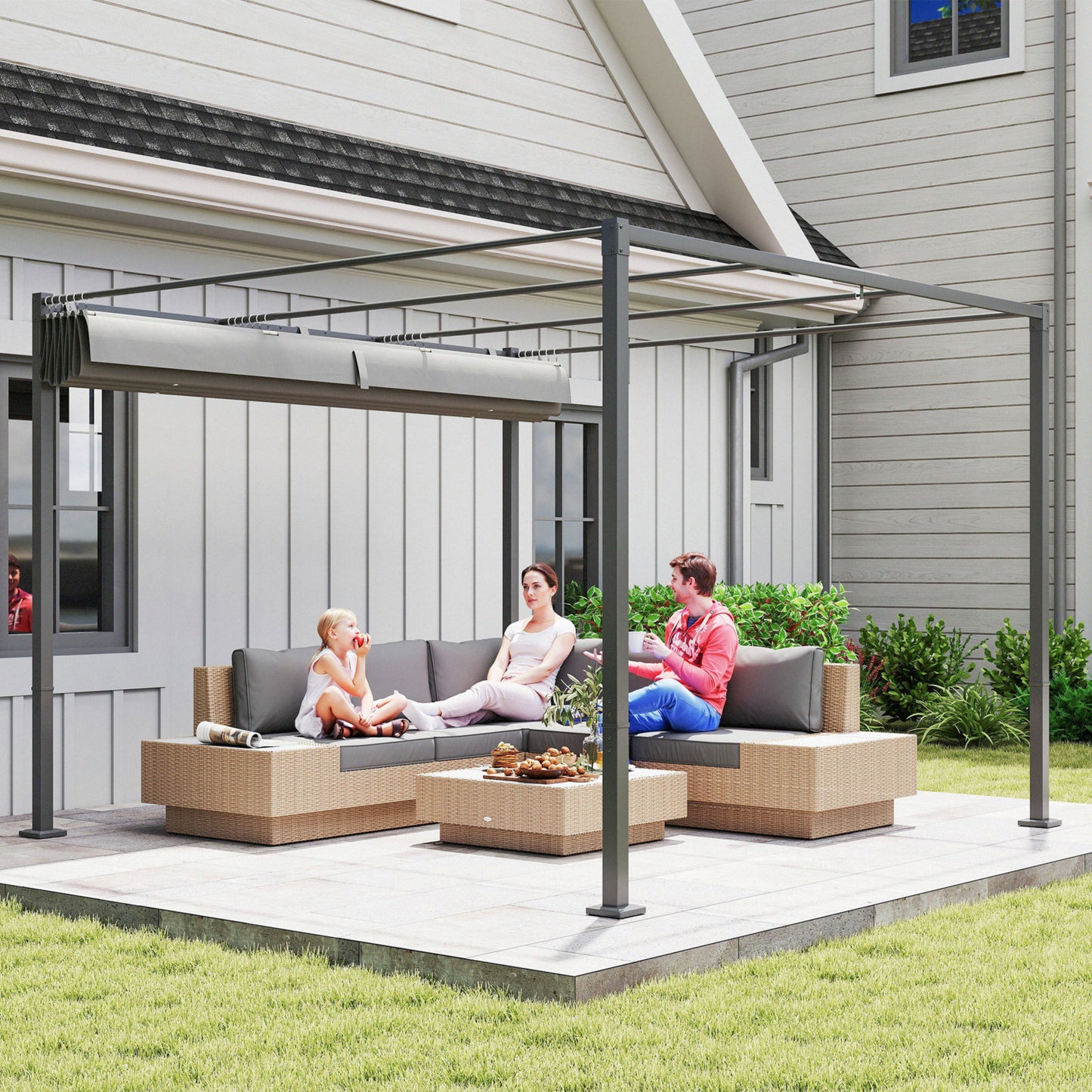 Outsunny 3 x 3m Retractable Roof Metal Pergola - Grey