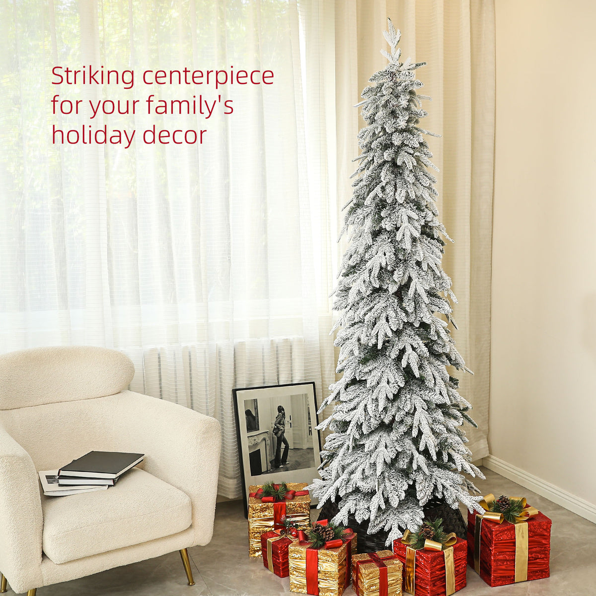 HOMCOM 7ft Snow-Covered Unlit Artificial Christmas Tree