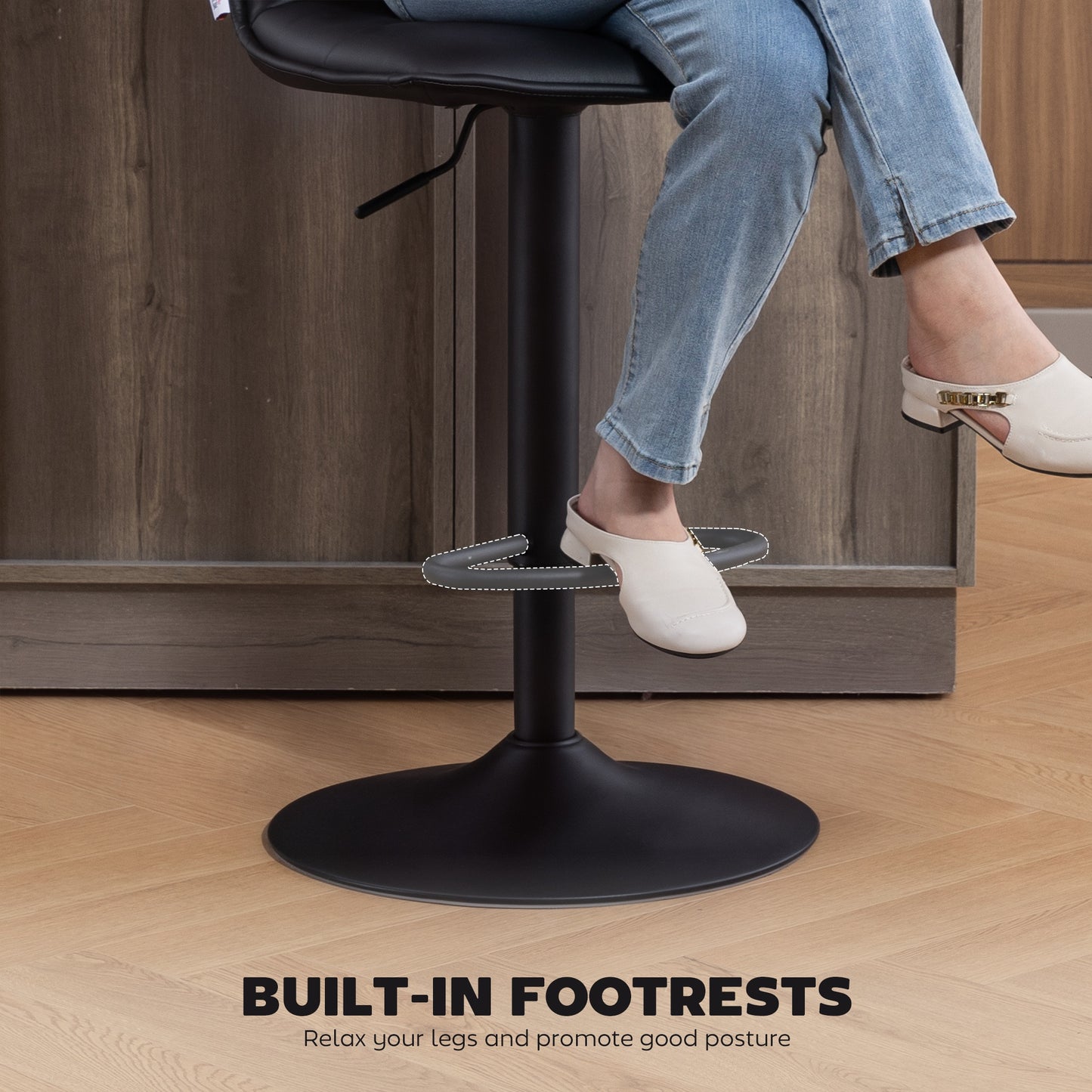 HOMCOM Set of Two Modern Faux Leather Bar Stools - Black