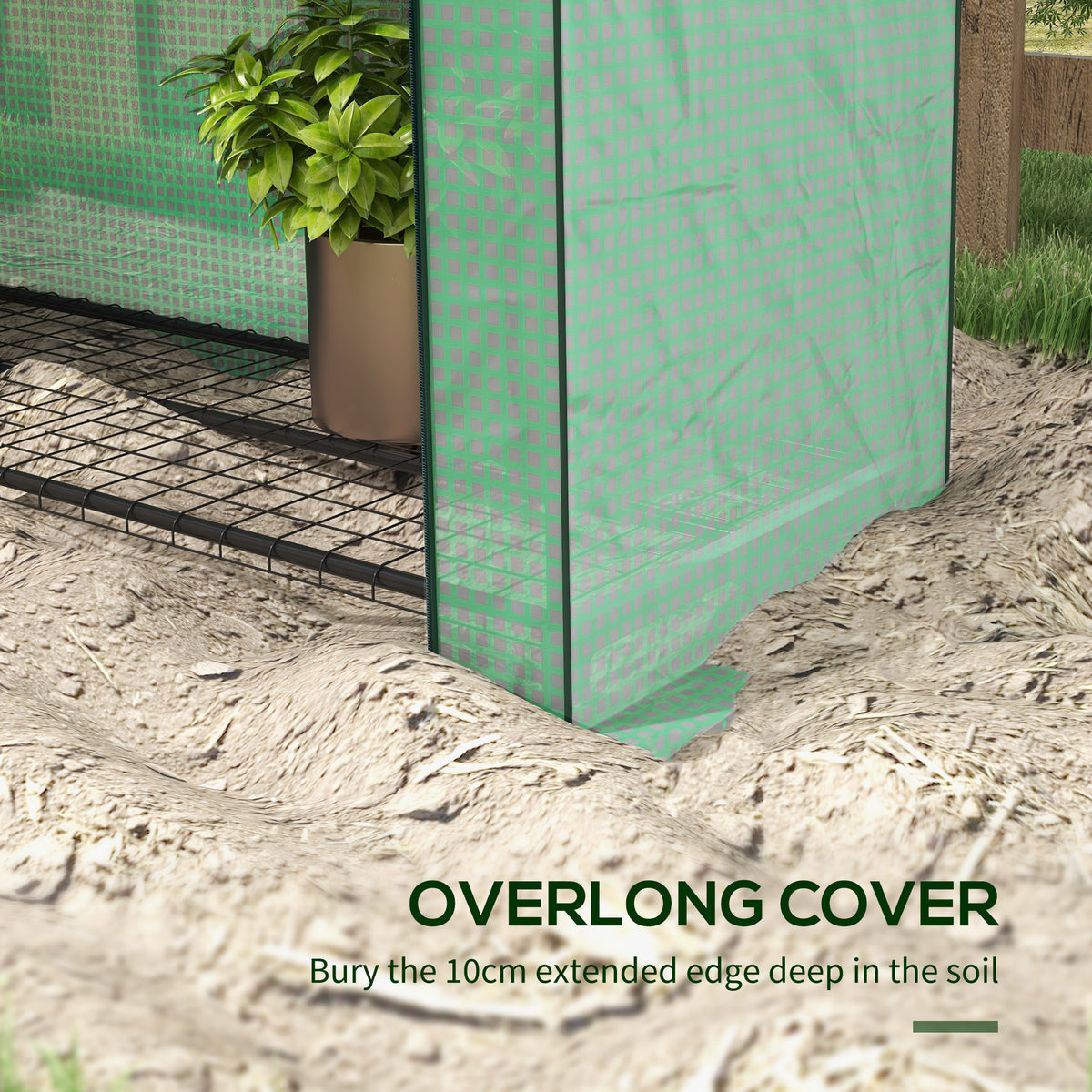 Outsunny greenhouse green cover with extended edge designed to be buried in soil