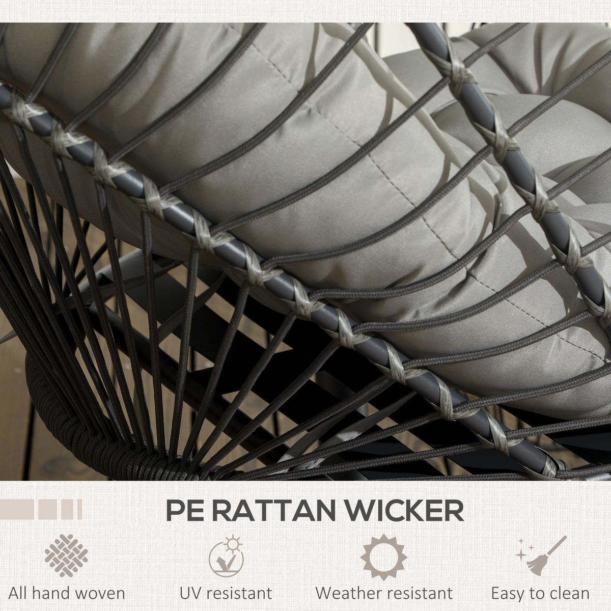 Outsunny egg chair close-up showing woven PE rattan basket around the cushion