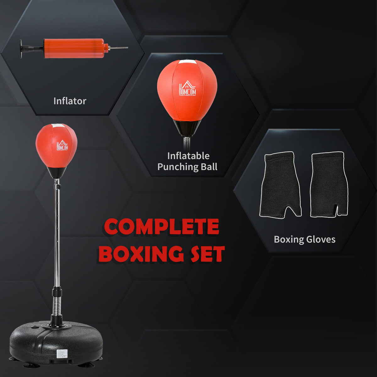 HOMCOM boxing set with freestanding punching bag, inflatable ball, inflator, and gloves