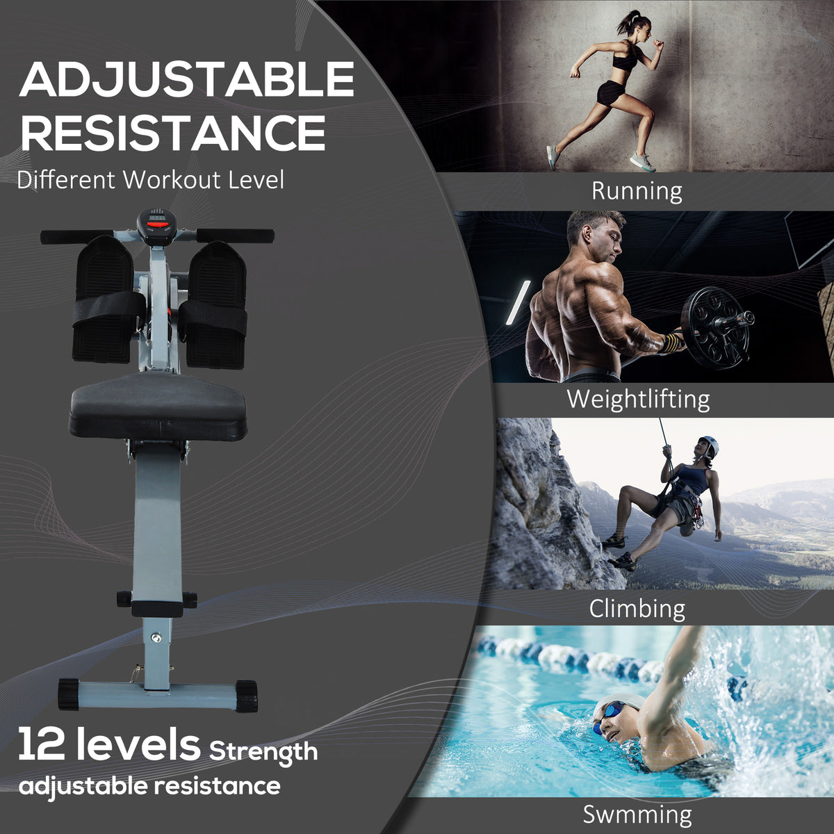 HOMCOM rowing machine with 12 adjustable resistance levels