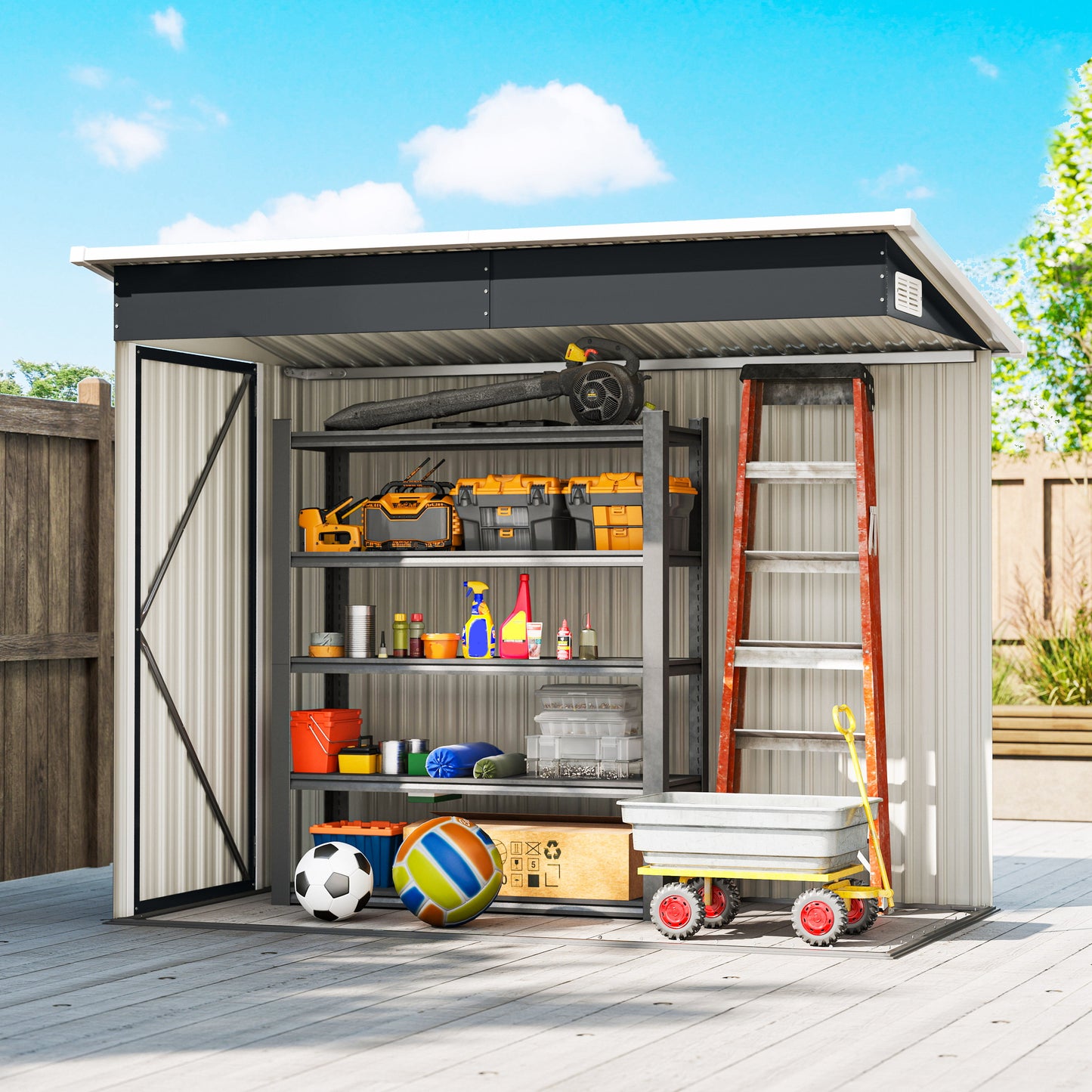 Outsunny 7.5 x 4.3ft Metal Garden Storage Shed, Waterproof Outdoor Shed with Triple Lockable Door, Gloves, Vents, Dark Grey