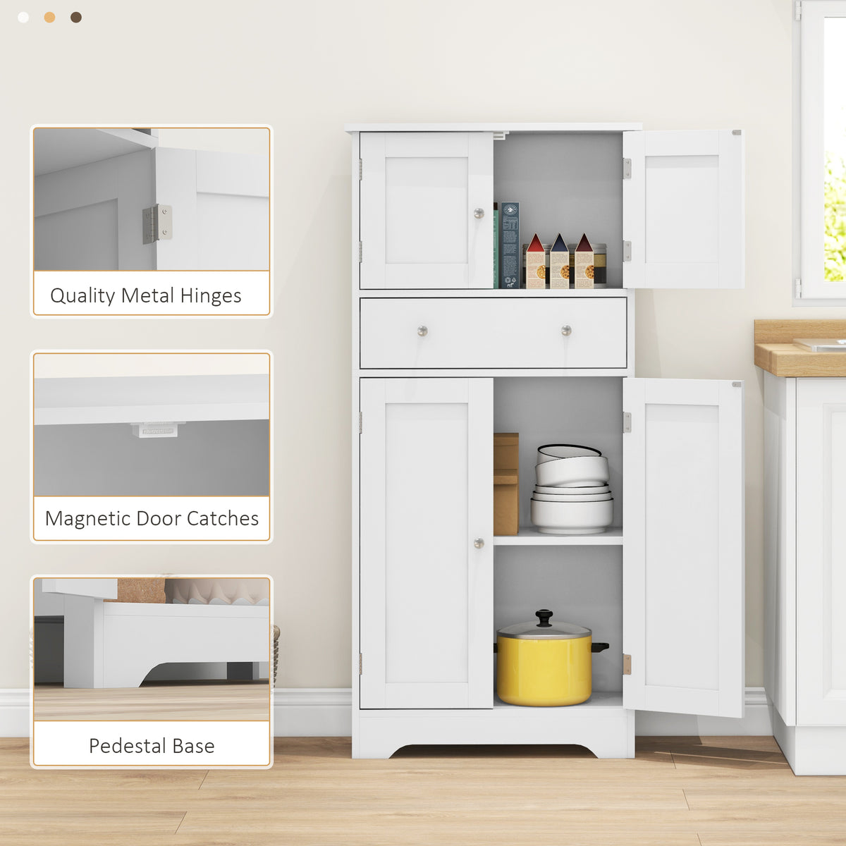 HOMCOM Multi-Storage Freestanding Kitchen Cabinet with Adjustable Lower Shelf - White