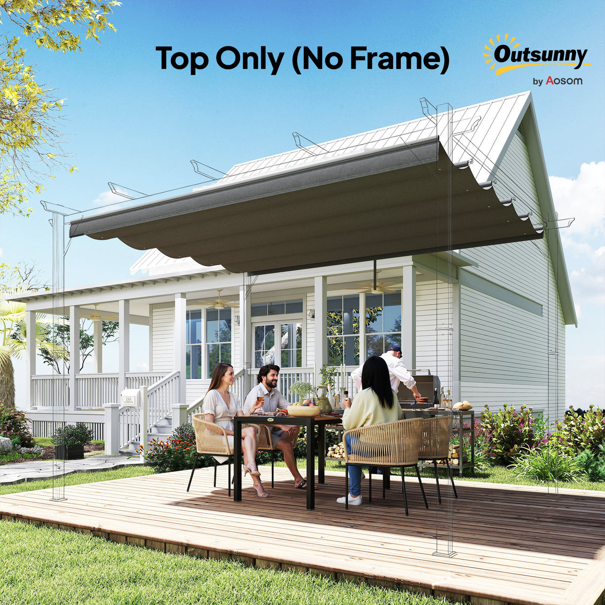 Outsunny Retractable Pergola Cover, 2.55 x 2.5 m Replacement Canopy Fabric for 3 x 3 m Frame, Roof Top Only, Dark Grey