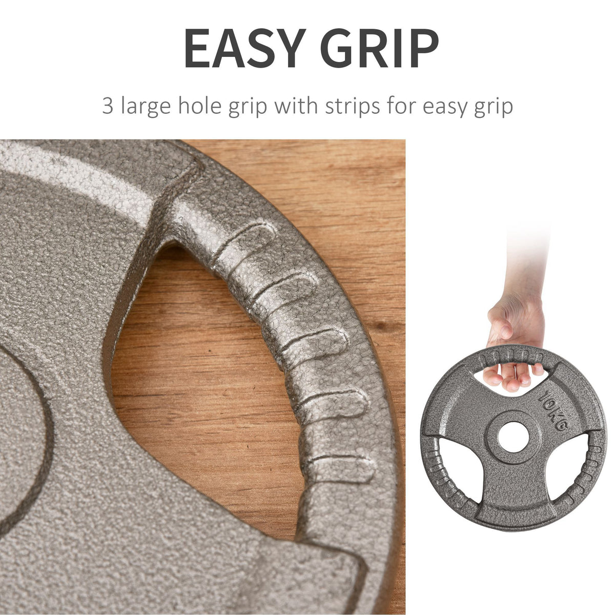 HOMCOM cast iron weight plate with three grip holes and ridged edges