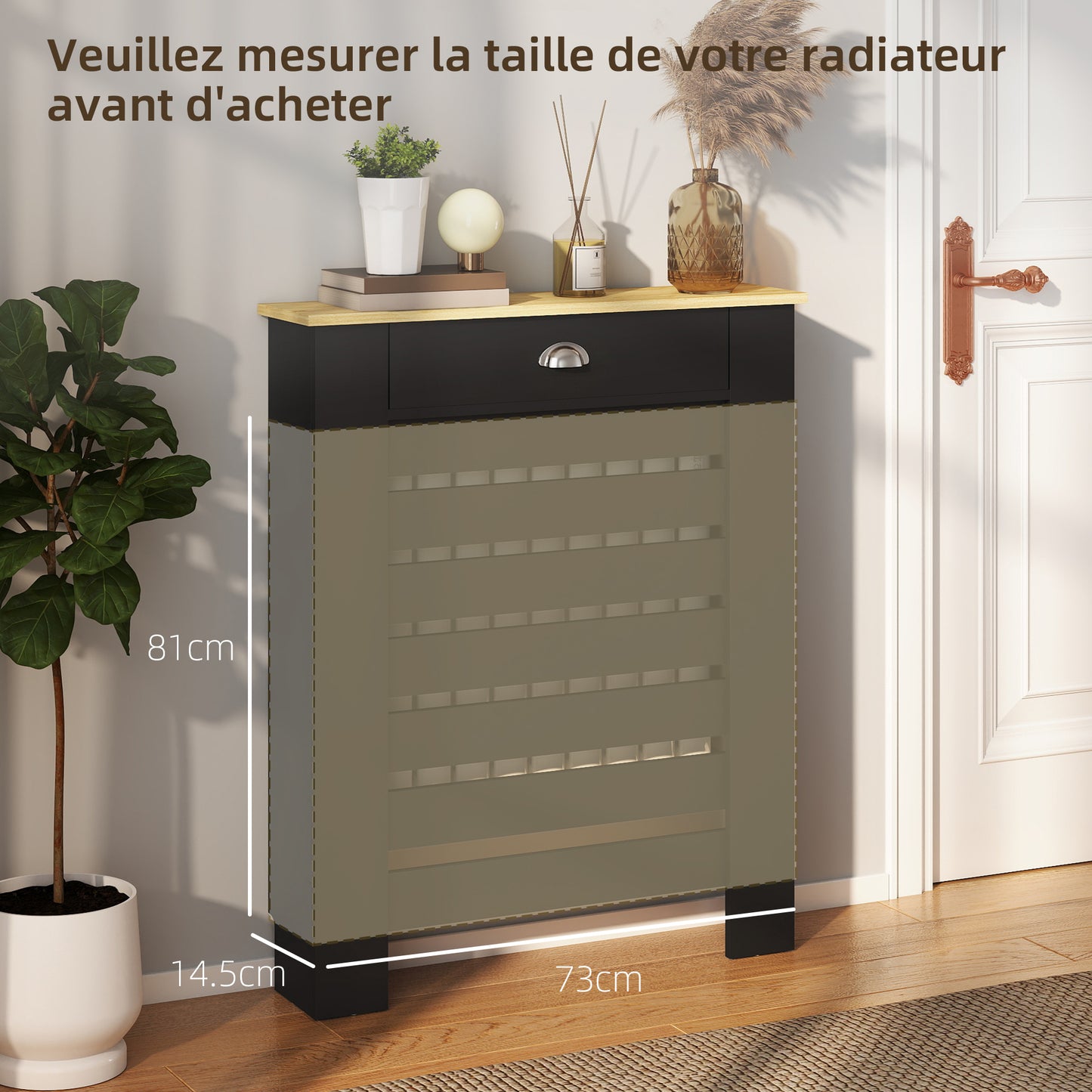 HOMCOM 95.5H x 78Wcm Radiator Cover, with Drawer - Black