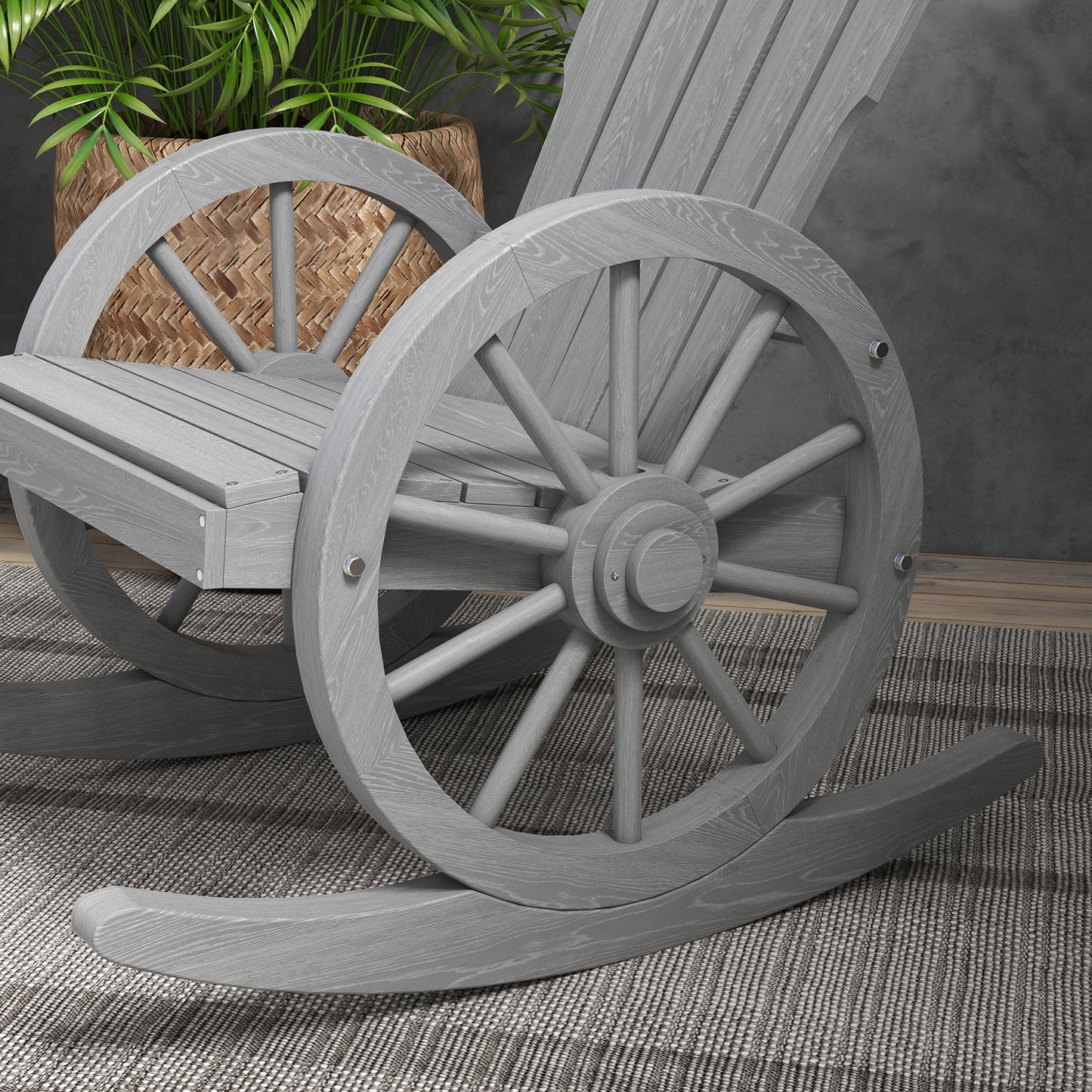 Outsunny Wooden Adirondack Rocking Chair Reclining Armchair Garden Furniture Patio Porch Rocker - Grey