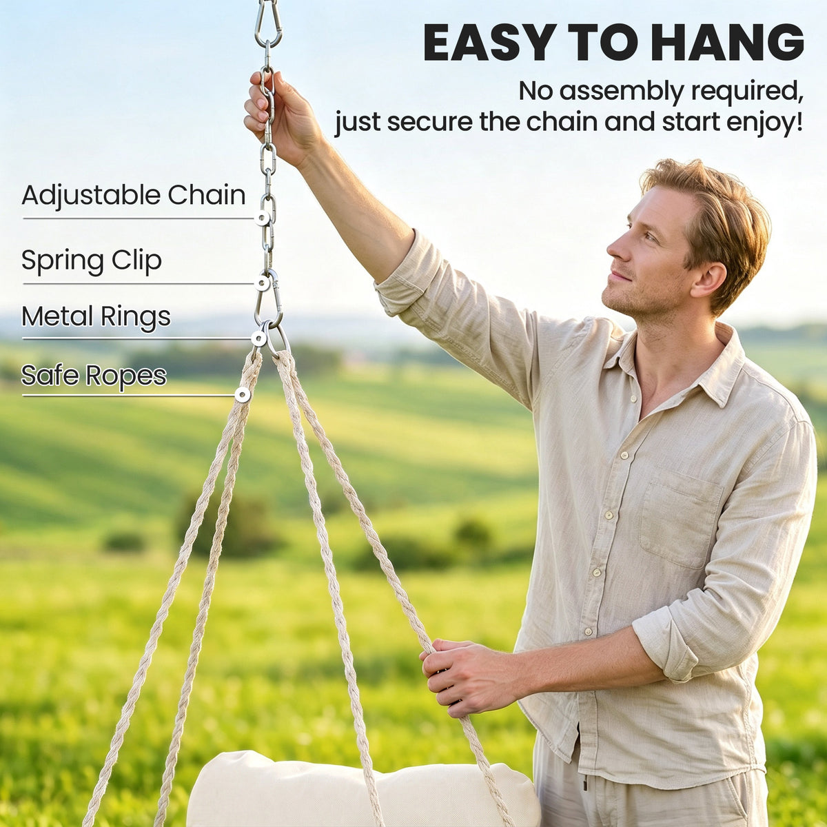 Outsunny hammock chair suspension ropes with adjustable chain, spring clip and metal rings