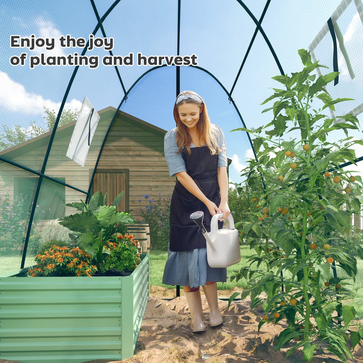 Outsunny Polytunnel Greenhouse with Sandbags, Walk-In Tunnel Green House with 2 Doors and Screen Windows, 1.8 x 1.8 x 2m, Green
