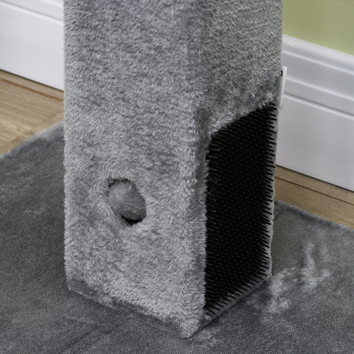 PawHut Cat Tree Scratching Post for Indoor Cats 79cm Jute Scratcher Climber w/ Carpet Base Dangling Toy Self Grooming Brush – Grey