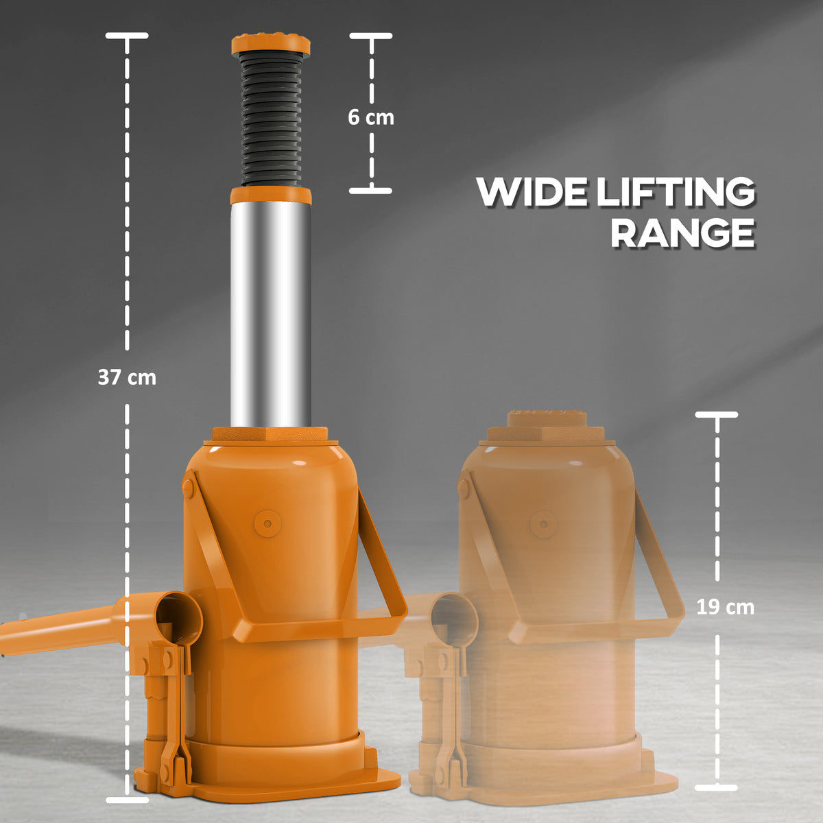 HOMCOM 12 Tonne Hydraulic Bottle Jack with 19-37 cm Lifting Range, Heavy Duty Portable Compact Car Jack Lift with Saddle and 3 Section Handle for Pickup, Truck, Auto Repair Maintenance, Orange