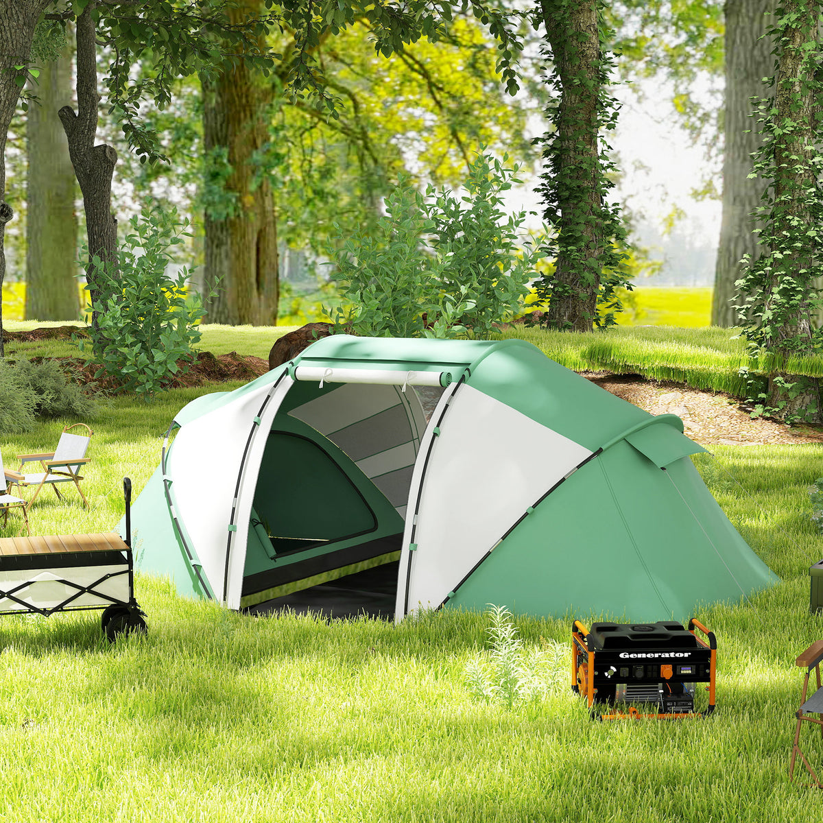 Outsunny 4 Man UV Protection Camping Tent - Green and White