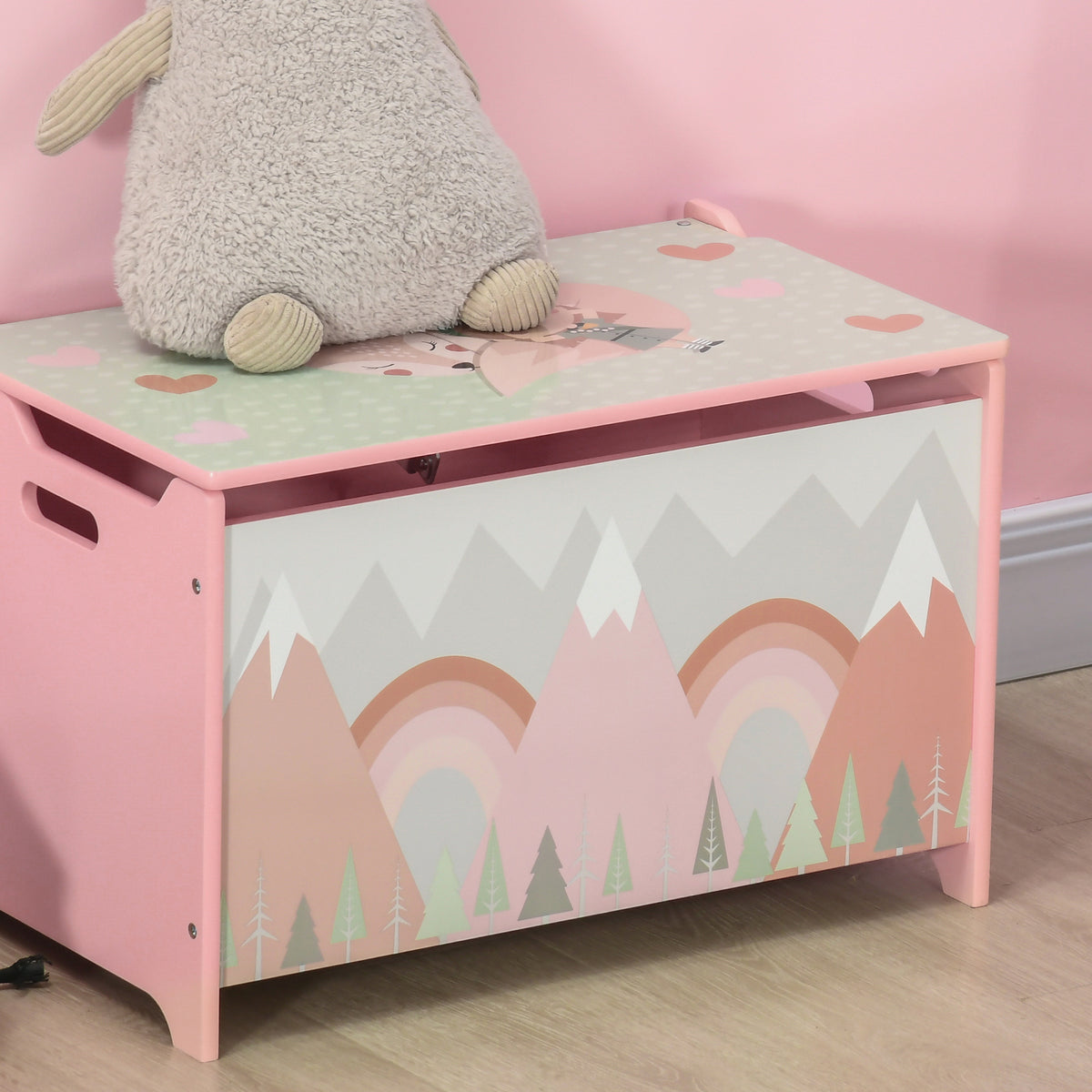 ZONEKIZ Toy Box, Kids Storage Chest, with Lid, Safety Hinge - Pink