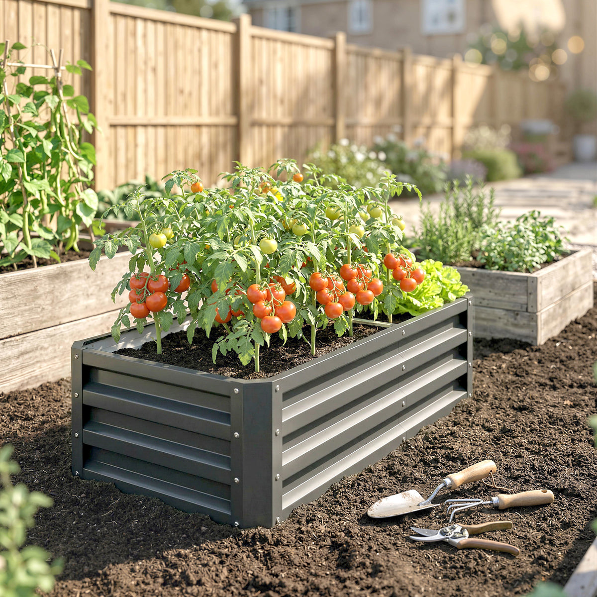 Outsunny Rectangle Raised Garden Bed Box with Weatherized Steel Frame for Vegetables, Flowers, & Herbs, 120 cm x 60 cm x 30.5 cm, Light Grey