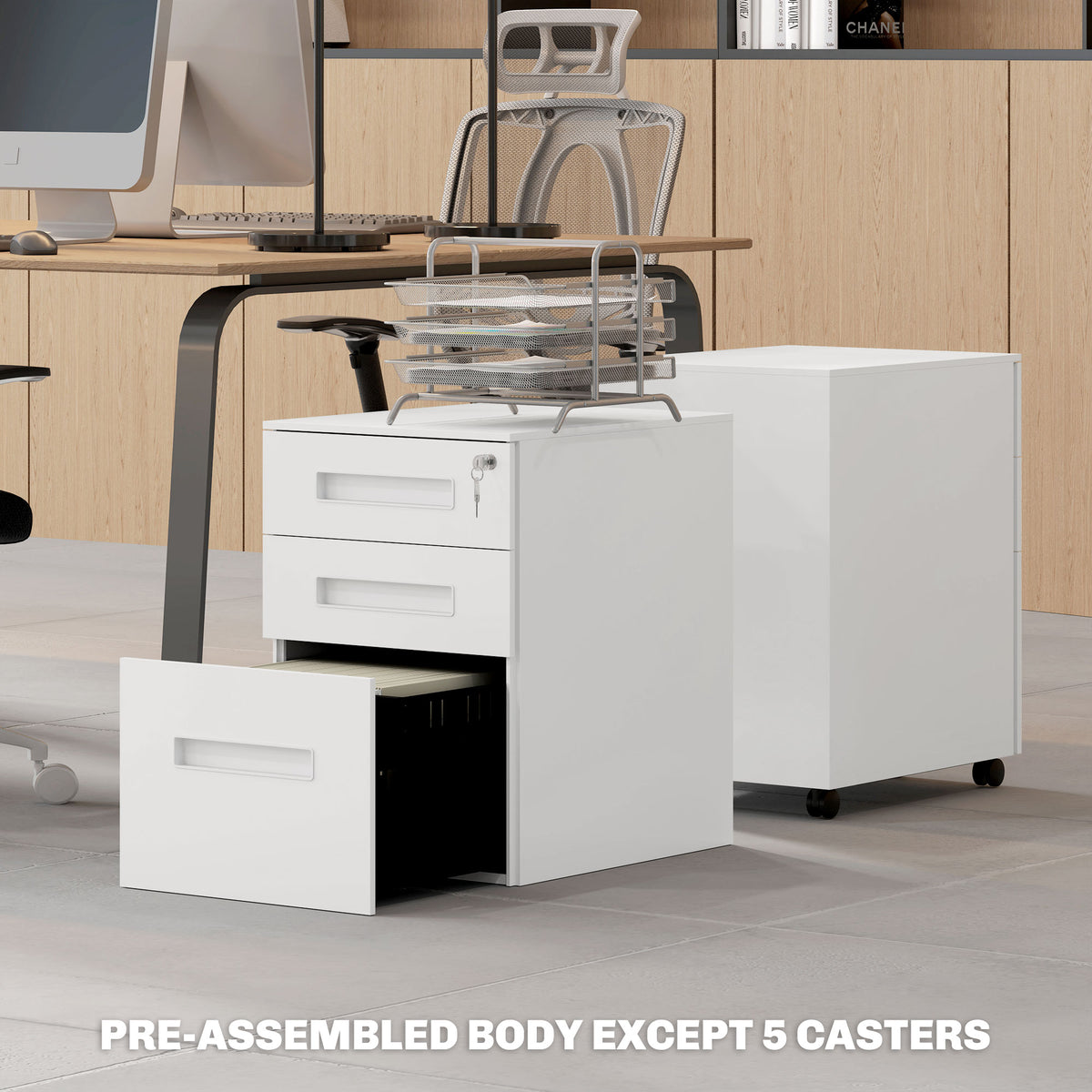 Vinsetto Three-Drawer Steel Filing Cabinet - White