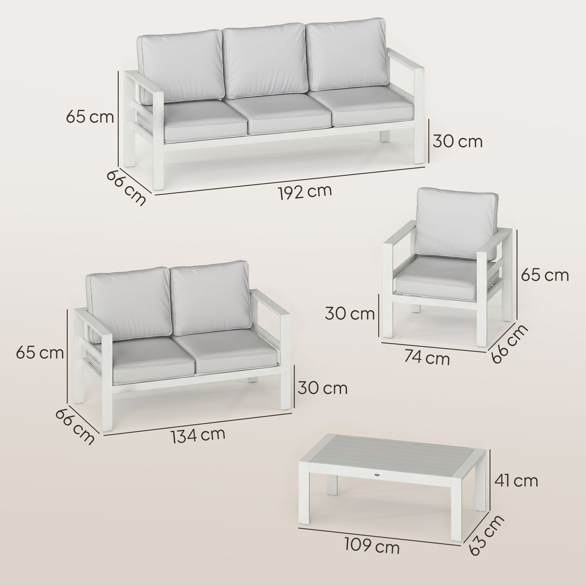 Outsunny 5 Pieces Aluminium Garden Furniture Set with Olefin Cushions, Extra Deep Outdoor Garden Sofa Set, White