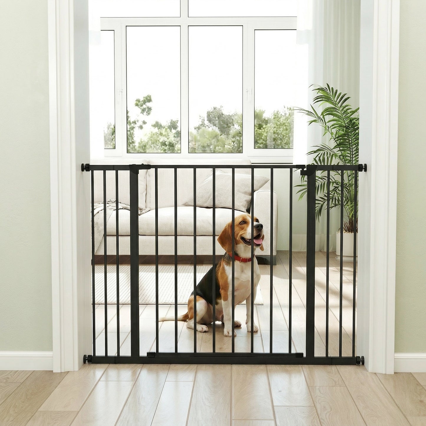 PawHut Dog Gate Pet Safety Gate Stair Barrier Pressure Mount Adjustable 76-82/86-97/101-107 cm, Black