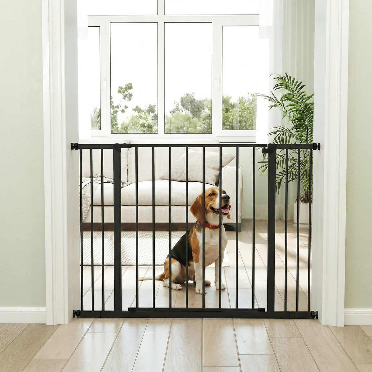 PawHut Dog Gate Pet Safety Gate Stair Barrier Pressure Mount Adjustable 76-82/86-97/101-107 cm, Black