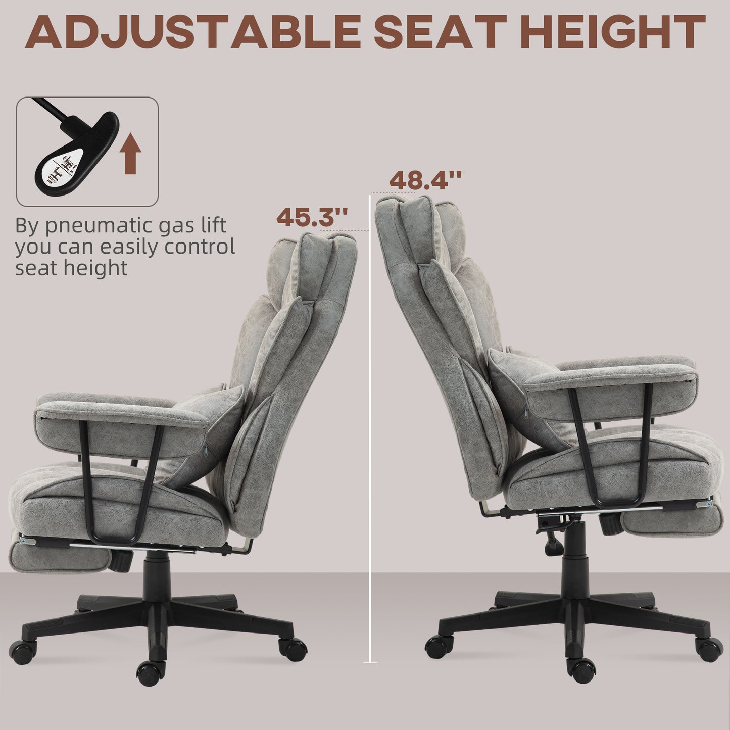 HOMCOM Executive Office Chair, Ergonomic Desk Chair with Foot Rest, Lumbar Support, Reclining Function and Wide Seat, Grey
