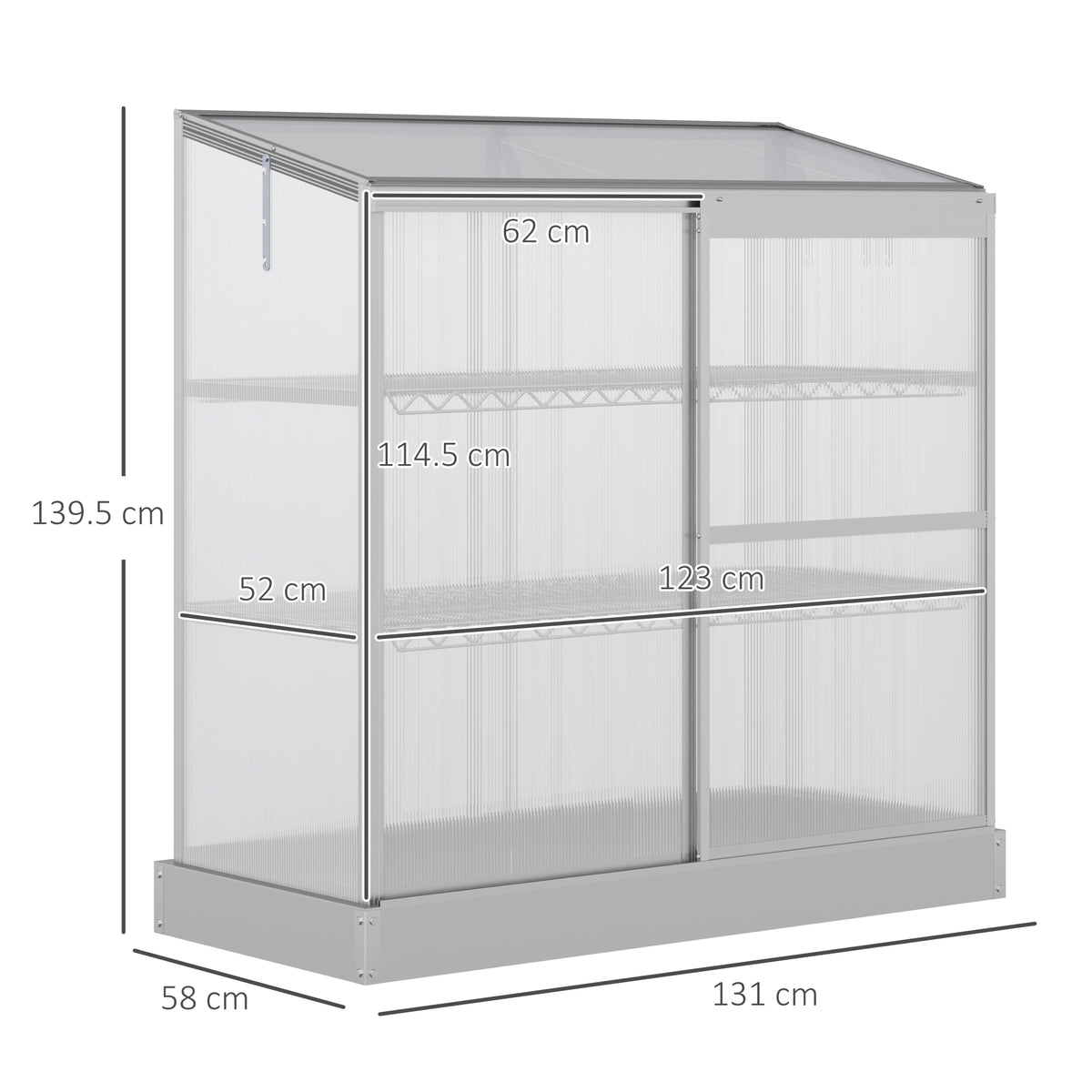 Outsunny greenhouse with sliding door, three tiers and dimensions of 131 x 58 x 139.5 cm