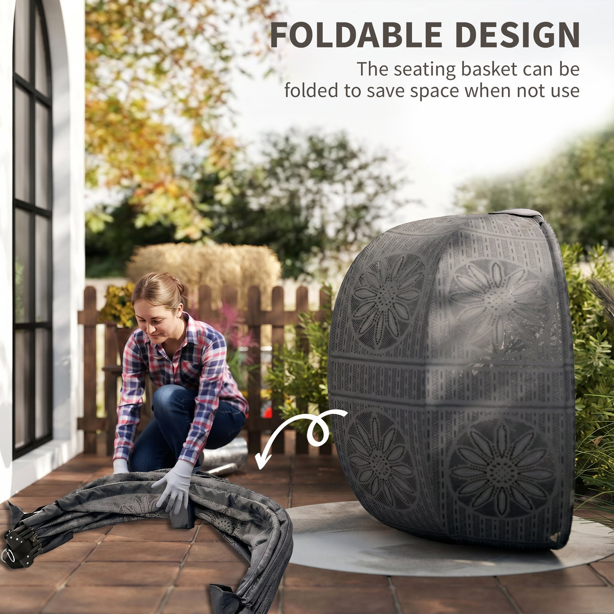 Outsunny egg chair basket folded for compact storage