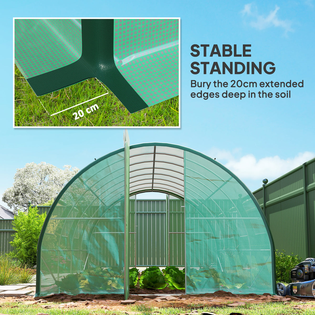 Outsunny Polyethylene Upgraded Structure Walk-in Polytunnel Greenhouse, 6 x 3 m, Green