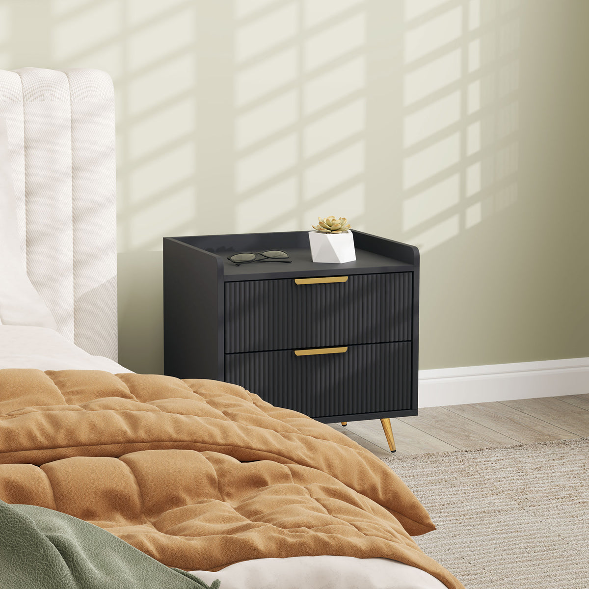 HOMCOM Elegant Two-Drawer Bedside Table Set of 2 - Black