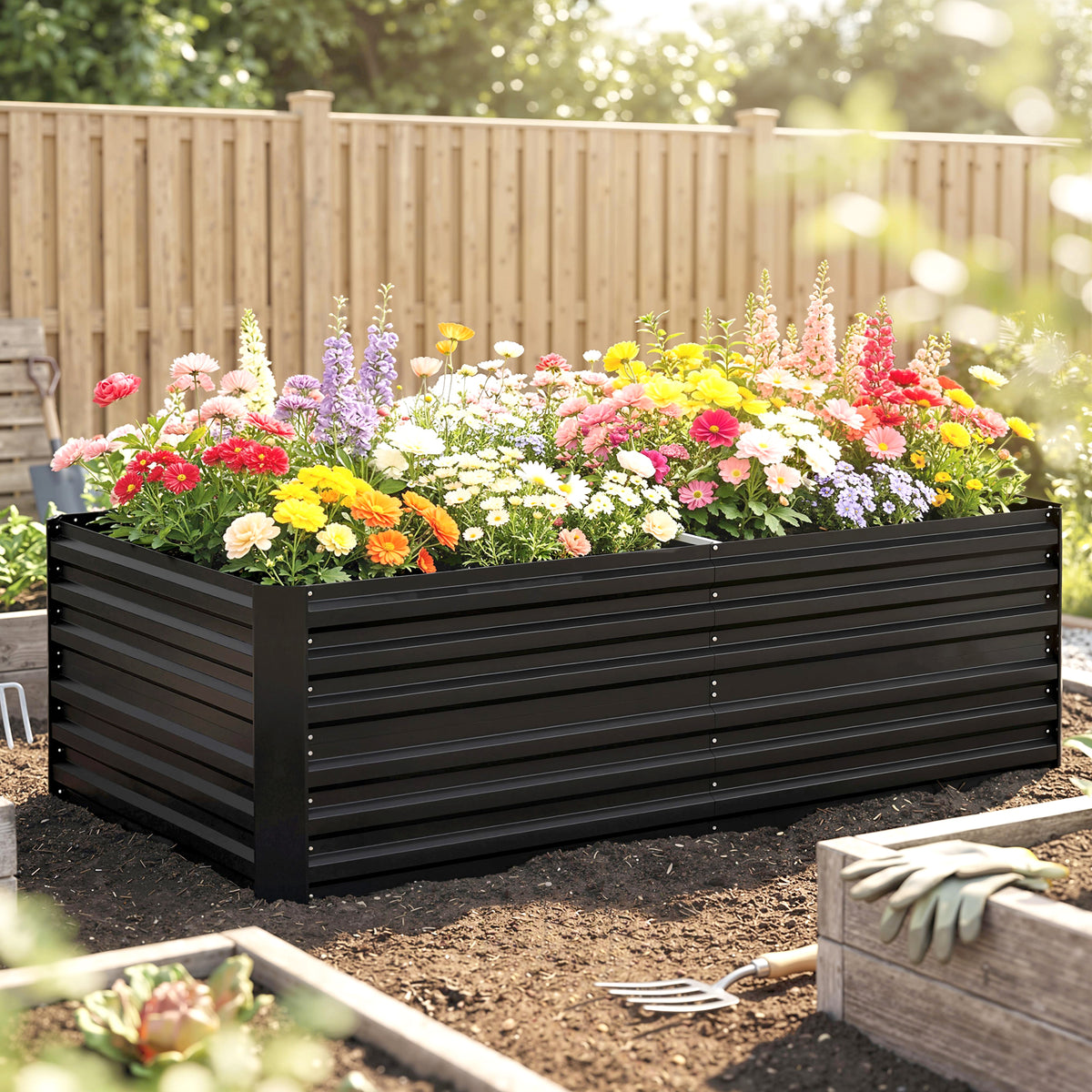 Outsunny Raised Beds for Garden, Galvanised Steel Outdoor Planters with Multi-reinforced Rods, 180 x 90 x 59 cm, Black