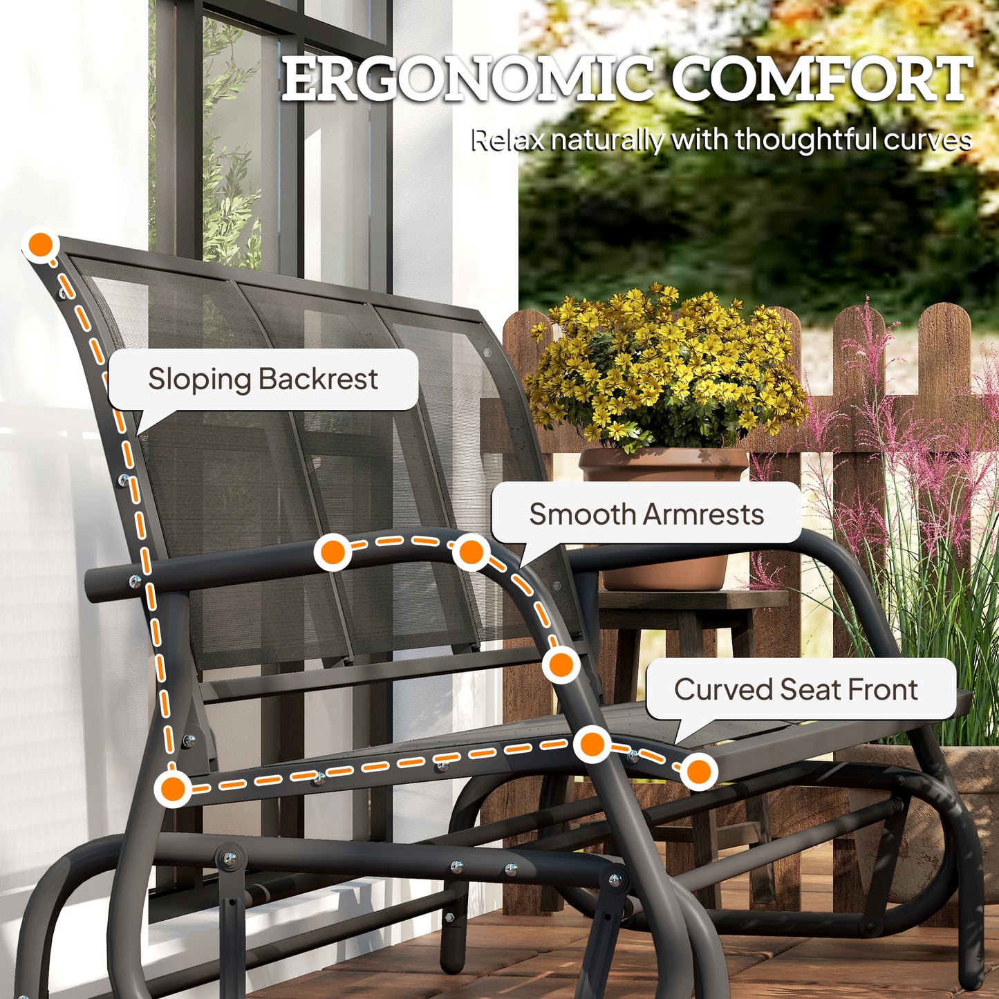 Outsunny 3-Seat Glider Rocking Chair for 3 People Garden Bench Patio Furniture Metal Frame, Black