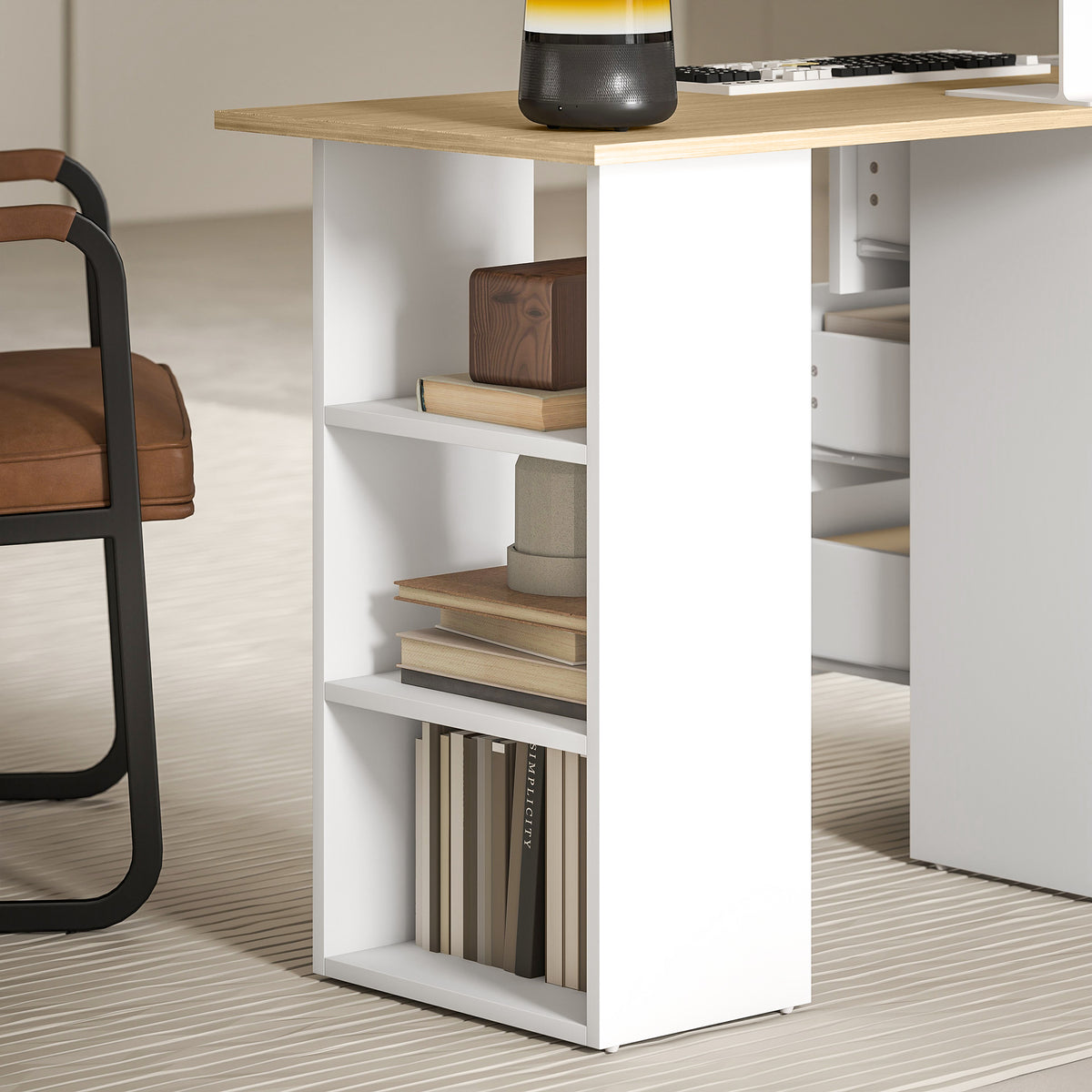 HOMCOM Computer Desk with Drawers, Home Office Desk, Writing Table, PC Workstation with 3 Storage Shelves for Working, Study, 120 x 49 x 72 cm, Natural Wood Finish and White