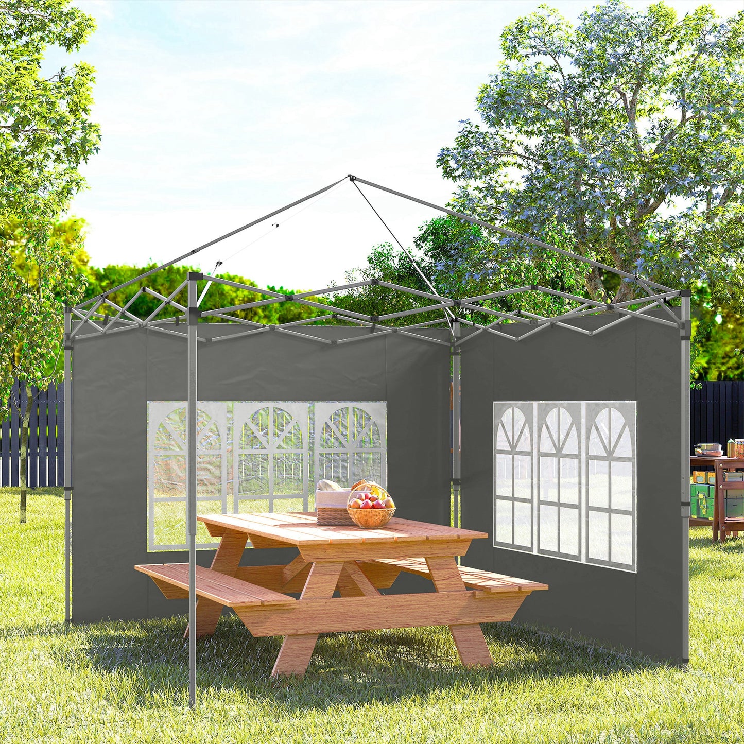 Outsunny Gazebo Side Panels, Sides Replacement with Window for 3x3(m) or 3x4m Pop Up Gazebo, 2 Pack, Dark Grey