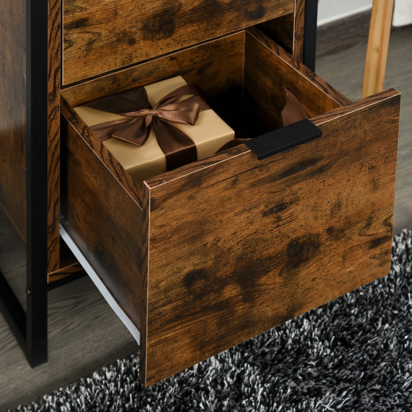 HOMCOM Bedroom Chest of Drawers Set of 2, Industrial 3-Drawer Dresser, Storage Drawers Unit with Metal Frame for Living Room, Rustic Brown