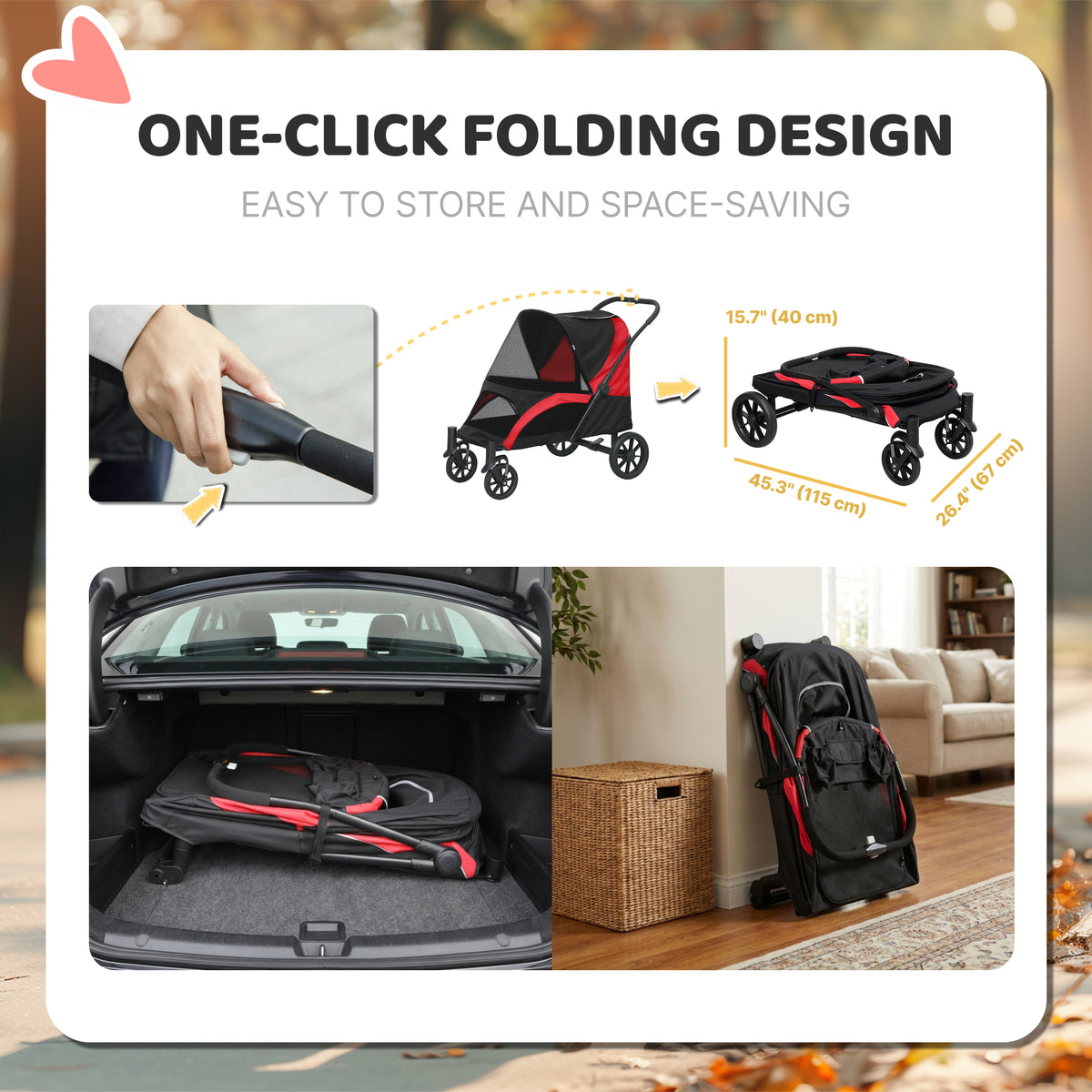 PawHut stroller folding demonstration and folded size for storage