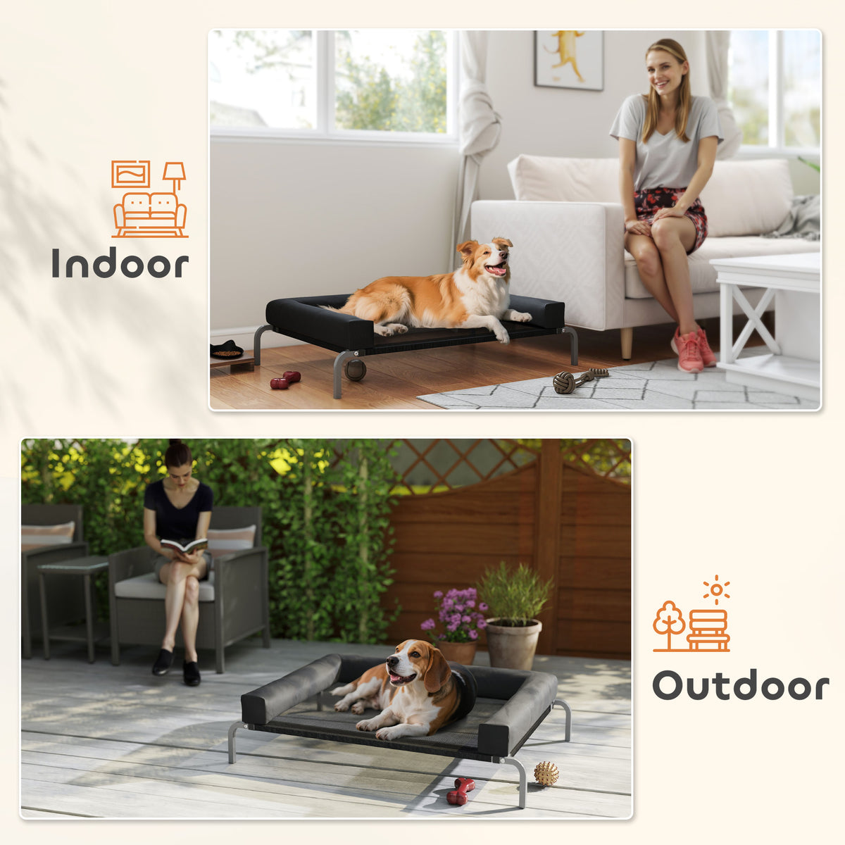 PawHut Elevated Dog Bed with Removable Bolsters, Raised Dog Bed for Medium Breeds, Portable Indoor & Outdoor Pet Cots, Black
