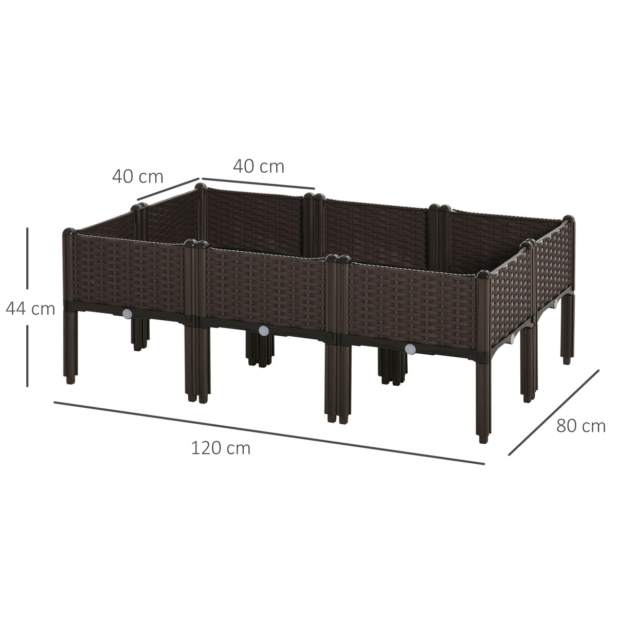 Outsunny brown raised garden planter set assembled in a rectangular layout, with 120 by 80 cm dimensions.