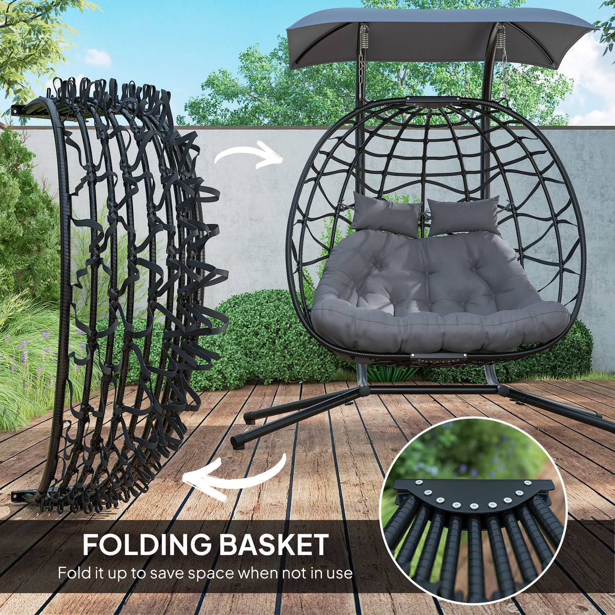Outsunny Two-Seater Rattan Egg Chair - Black