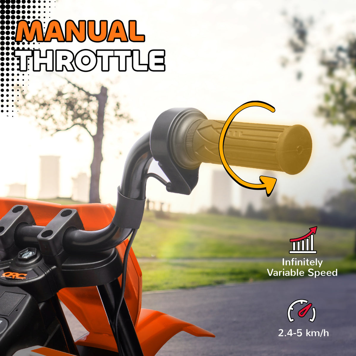 Kids' electric motorcycle manual throttle grip with variable speed control