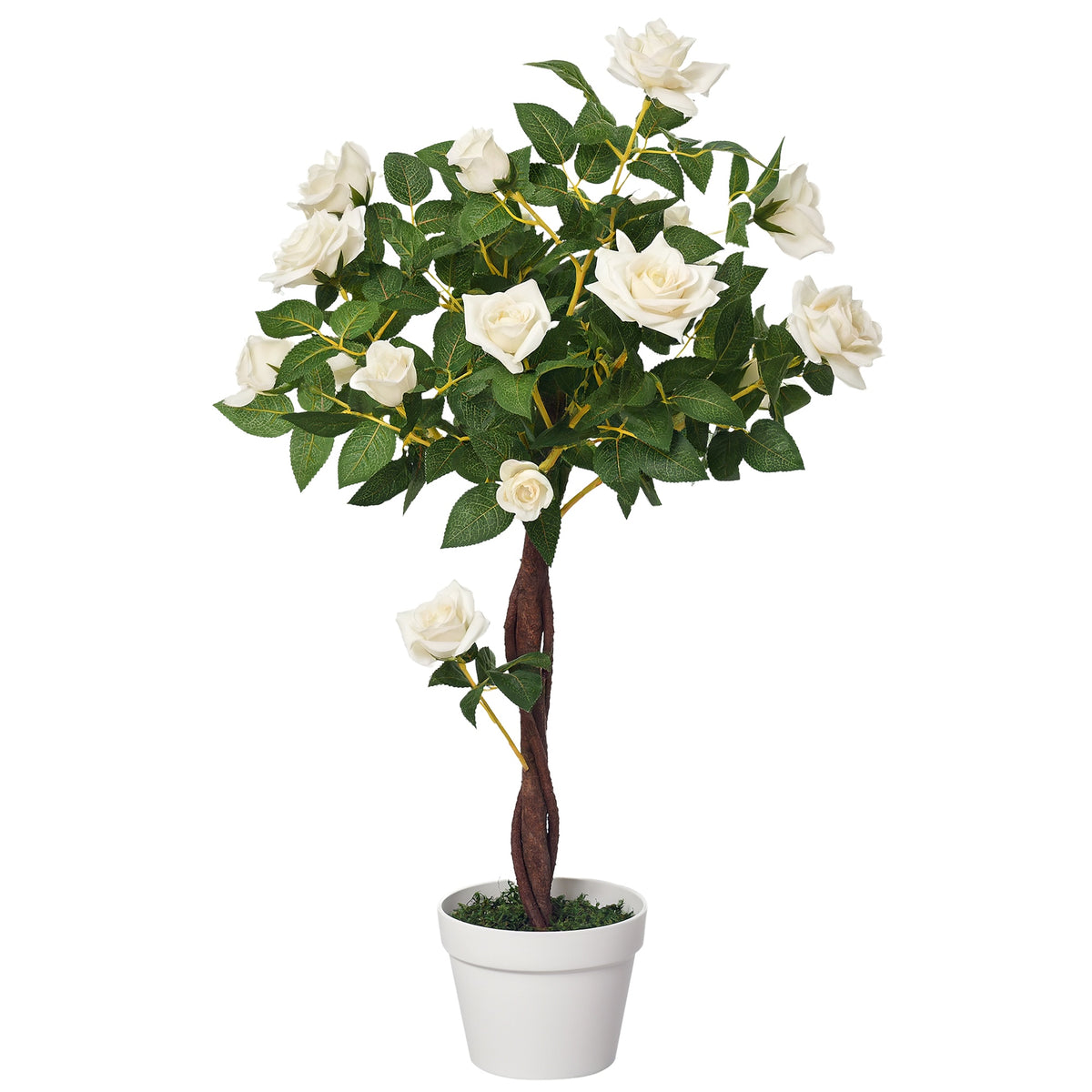 Outsunny artificial white rose tree with green leaves and a white pot