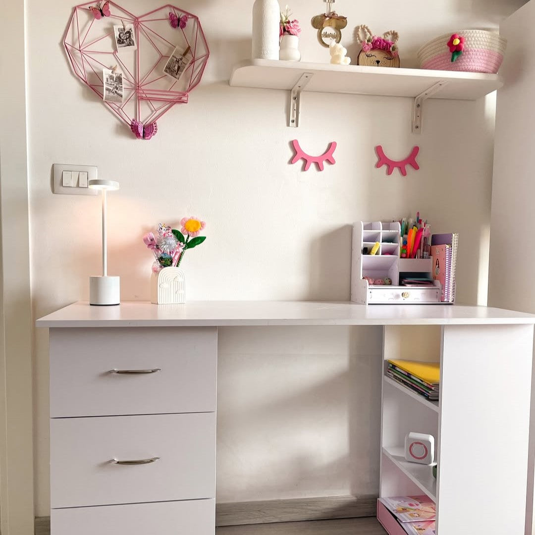 HOMCOM Computer Desk, Home Office Desk, Writing Table, PC Workstation with 3 Storage Shelves and 3 Drawers for Working, Study, 120 x 49 x 72 cm, White