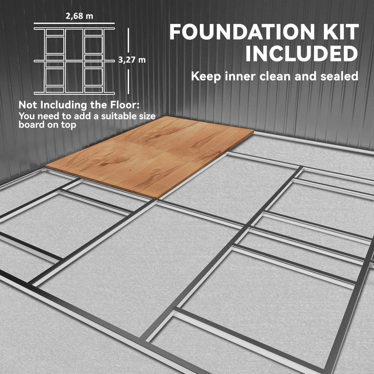 Outsunny shed foundation kit with metal floor frame and partial wood board covering