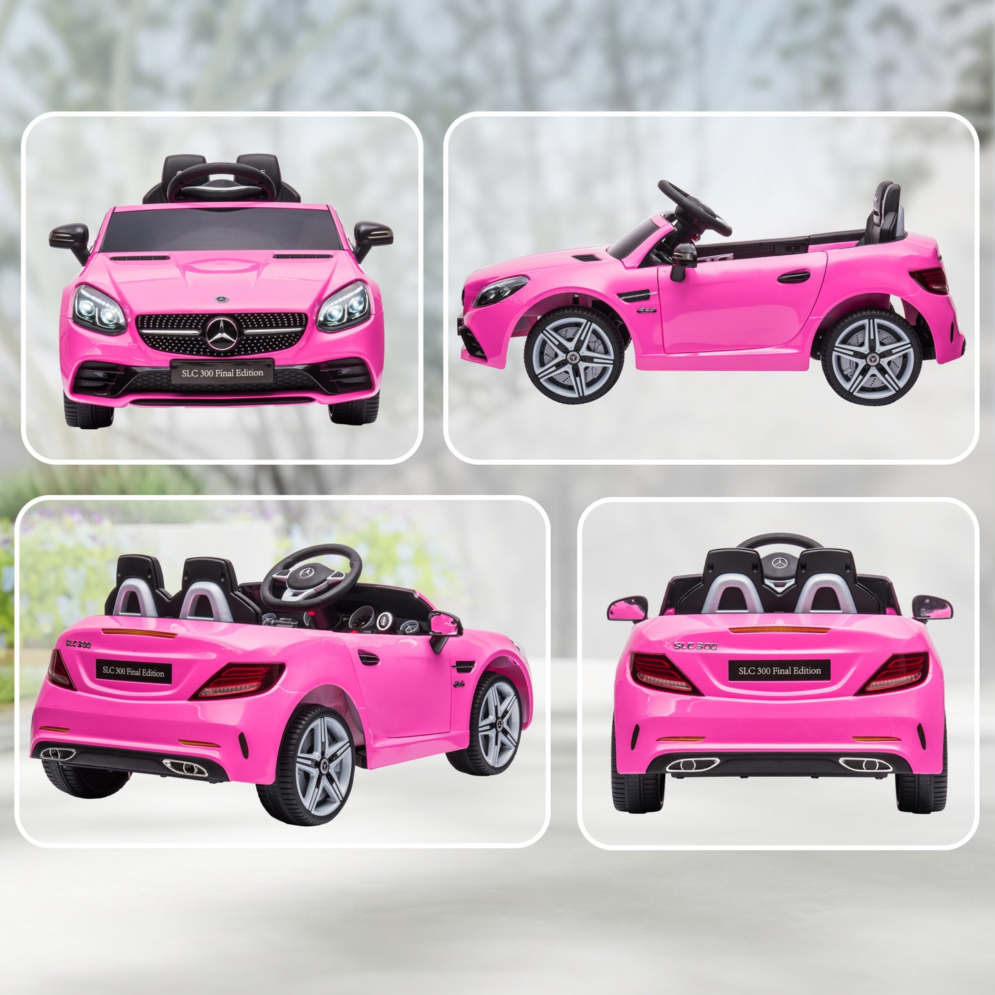 HOMCOM Benz SLC 300 Licensed 12V Kids Electric Ride On, with Music, Remote Control, LED Headlights, Horn, Pink