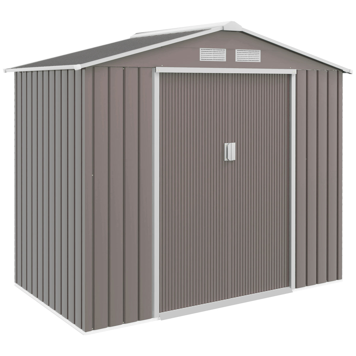 Outsunny grey metal garden shed with double sliding doors, pitched roof and air vents