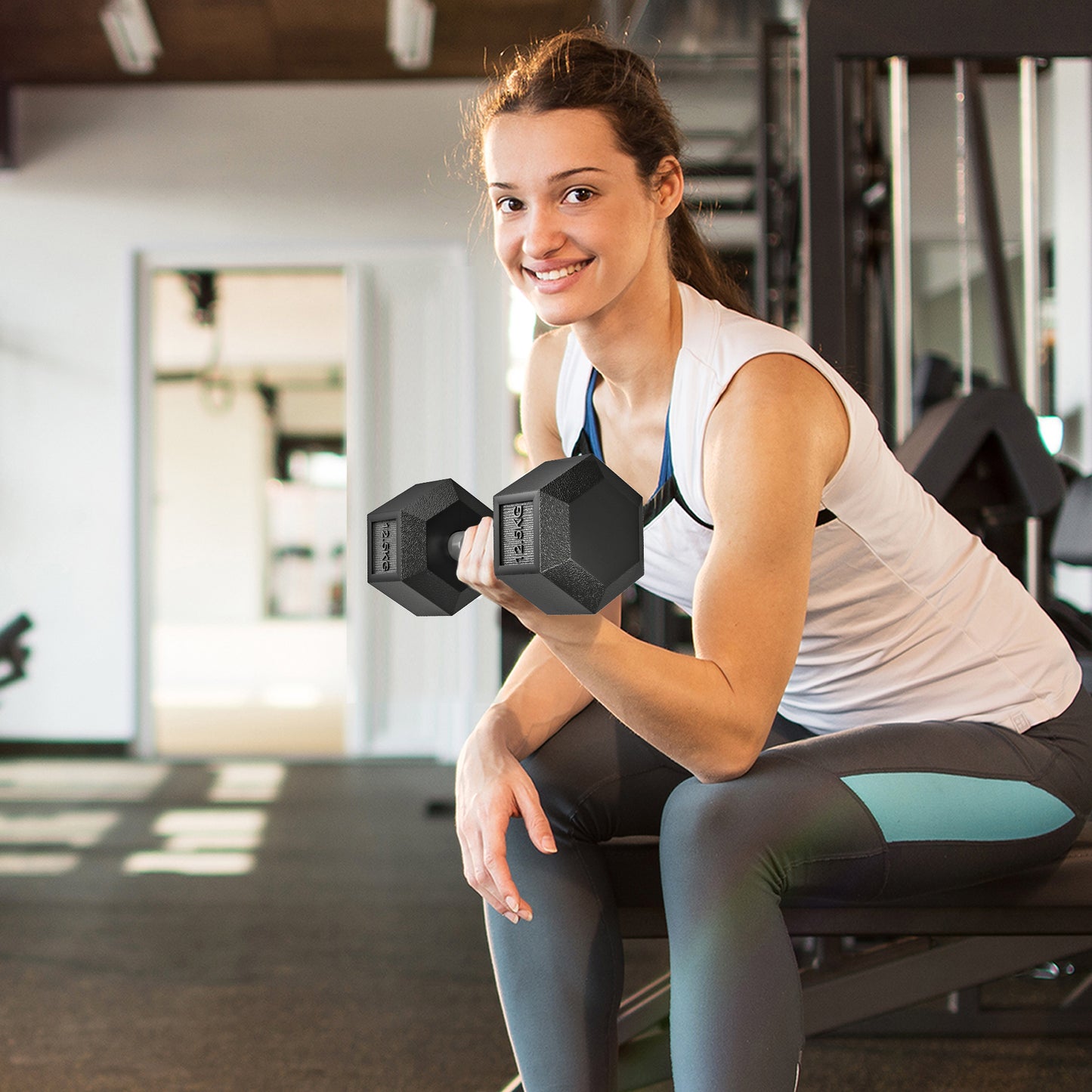 HOMCOM 2x12.5KG Rubber Hex Dumbbell Portable Hand Weights Dumbbell Home Gym