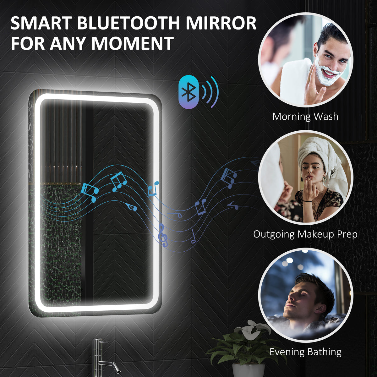 HOMCOM Bluetooth mirror with illuminated border and built-in speaker feature