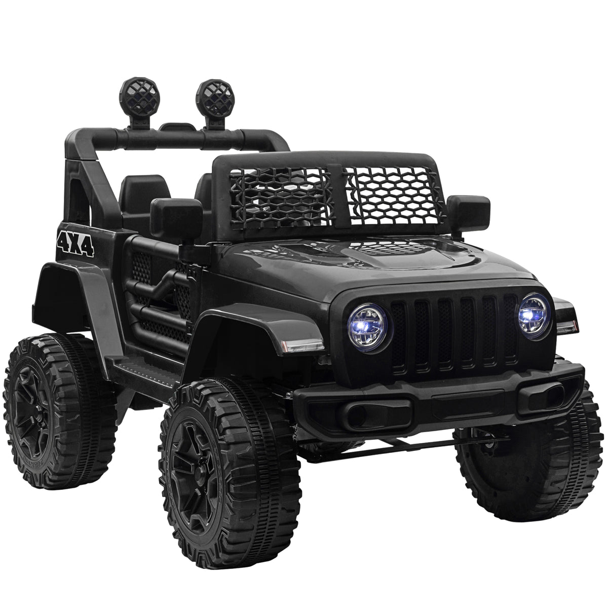 Photo of HOMCOM Kids Electric Ride On Car 12V Off Road Toy with Parental Remote Control 2 Motors Horn Lights Suspension Wheels for 3-6 Years Old Black in Black colour on a white background