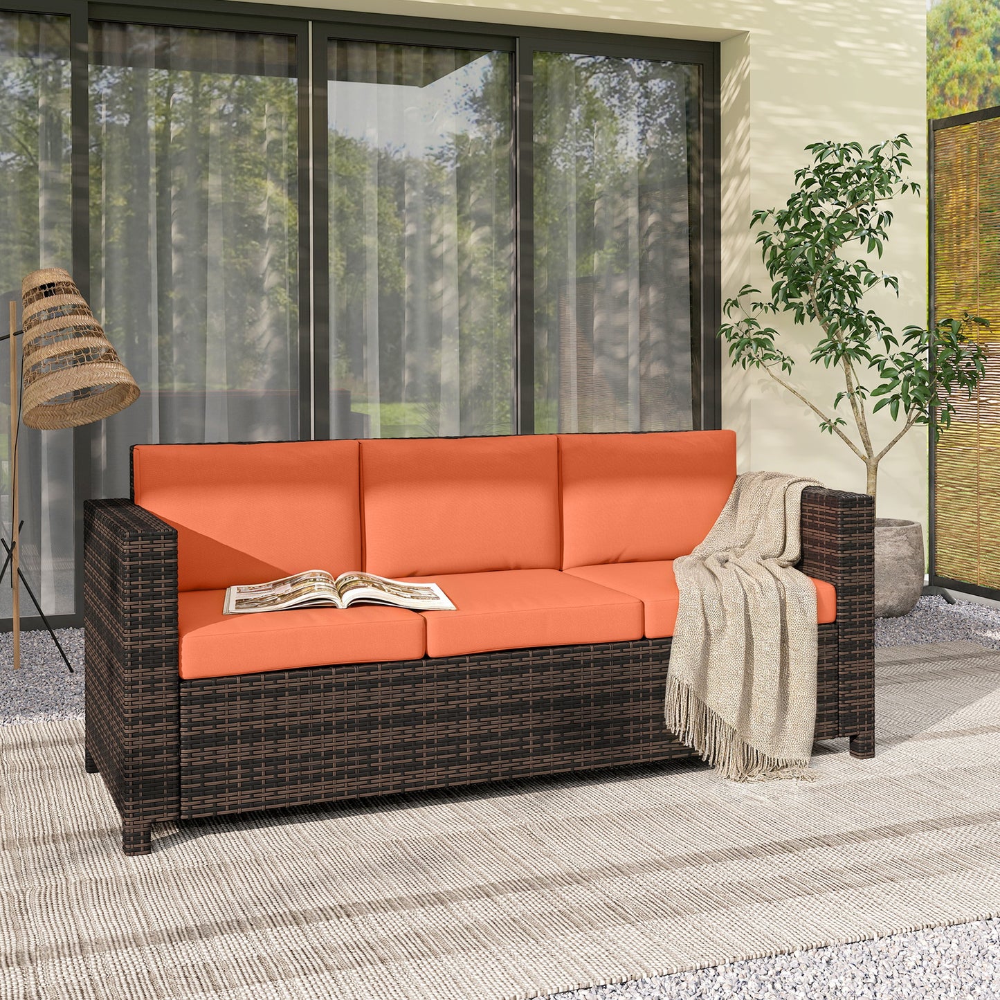 Outsunny 3-Seater Weather Resistant Outdoor Garden Rattan Sofa Orange