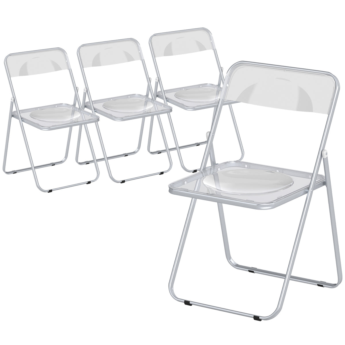 Photo of HOMCOM Foldable Chairs, Folding Chairs with Transparent Seat and Backrest, Heavy Duty Steel Frame, 47W x 48D x 75H cm, Clear in Clear colour on a white background